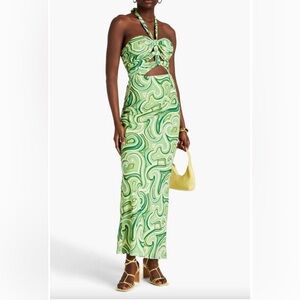 Ronny Kobo Lopte Cut Out Maxi Dress Green Swirl Womens Size Small